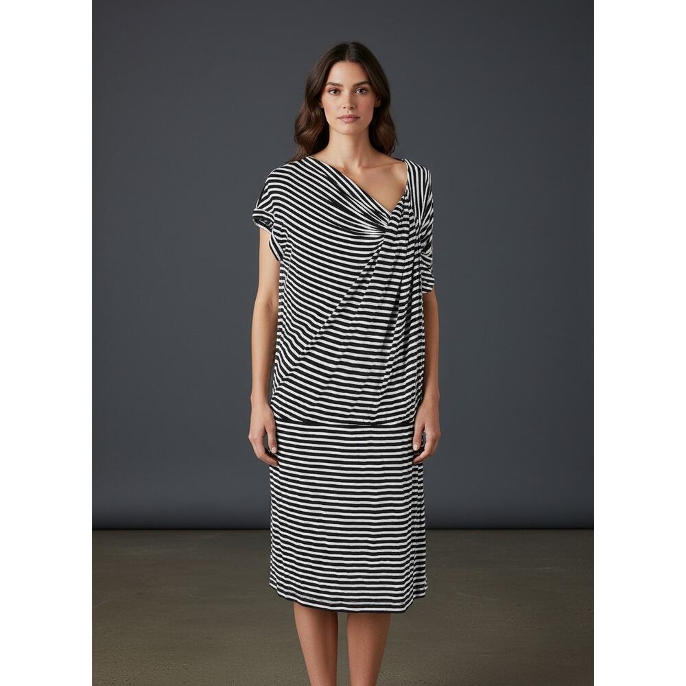 Calvin Klein Black White Stripe Asymmetrical Dress Sz 12 Nautical Bundle Sale